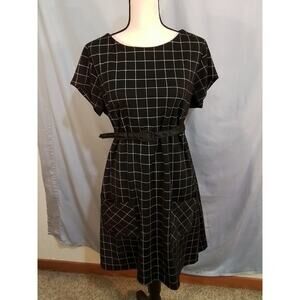 George - Black dress with white grid pattern